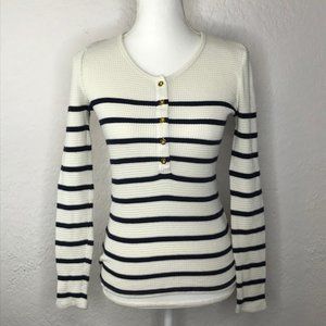 J. Crew Waffle Knit Cream Top with Navy Stripes